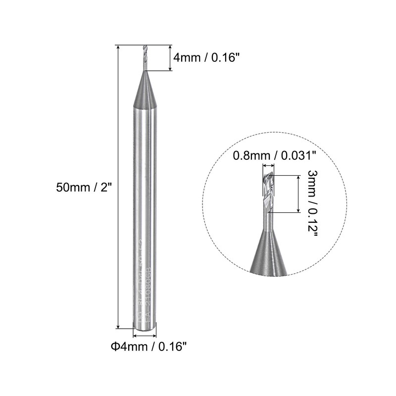 sourcing map Square Nose End Mill, 0.8mm Solid Carbide Long