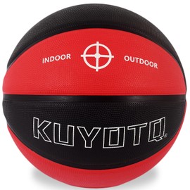 KUYOTQ Size 4 Kids Youth Basketball 25.5" Classic Black-Red Color, Durable High-Bounce Thickened Rubber Kids Basketball for in&Outdoor Play, for Boys & Girls Ages 3-8 (Deflated)