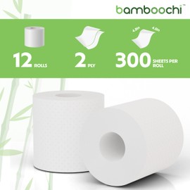 Bamboochi Bamboo Toilet Paper, Septic Safe Toilet Paper 2 Ply 12 Rolls 300 Sheets Per Roll, Soft Unscented Bath Tissue, RV Safe, Eco-Friendly, Non Chlorine, PFAS Free, Made in Canada