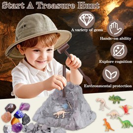 Volcano Science Experiments for Kids & Fossil Digging Kit for Kids ¨C janeunique Erupting Volcano Lab with Dinosaur Fossils & Gemstones, Hands-On Learning Toy to Boost Creativity & Family Bonding