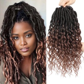 Deep Faux Locs Crochet Hair Goddess Locs Crochet Hair Crochet Hair for Women with Curly Ends Deep Wave Crochet Braids Soft Locs Crochet Hair Ombre Brown Color 14 Inch 8 Packs