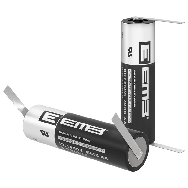 EEMB 2Pack ER14505 AA 3.6V Lithium Battery with FT Solder Tabs Li-SOCL₂ Non-Rechargeable Battery SB-AA11 LS14500 TL-5903 SL-360 S7-400 ER14500 for Chip Board/Sensor/Backup Power Supply/PLC Battery