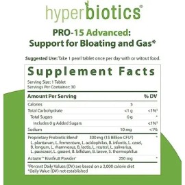 Probiótico Hyperbiótics Pro-15 Advanced, Sin Sabor, para Salud Digestiva                                                                              