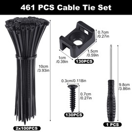 Annickee 130 Stück Kabelbinder Schwarz Set, Kabelhalter Schraubbar Schraubsockel, Kabelbinder Befestigungssockel mit Schrauben und Schraubendreher, Kabelschellen für Hause Büro Drähte Kabelmanagement