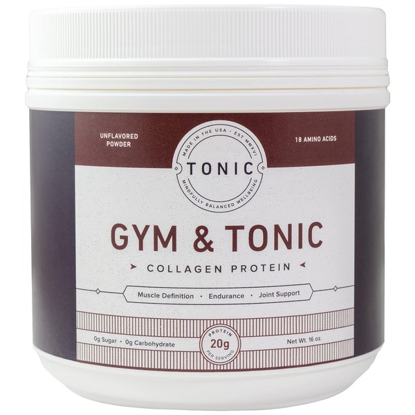 Gym & Tonic Low Calorie Collagen Protein Powder with 18 Amino Acids - Unflavored, Non-GMO, 0 Sugar, 0 Carbs, 20 Grams Clean Protein Per Serving, 1lb