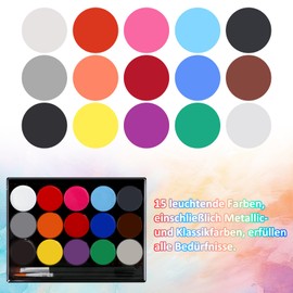Children's Make-Up Set - 15 Colours Face & Body Paint, 30 Stencils & 2 Professional Brushes, Makeup Palette for Children & Adults, Skin-Friendly & Easy to Wipe Clean for Carnival, Fancy Dress