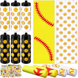 FuWeave 24 Pcs Softball Water Bottle Softball Cooling Towel Set with 50 Sticker Sports Party Favors Include 6 Reusable Sports Squeeze Water Bottle 6 Ice Towel Breathable Fast Drying for Team Gifts