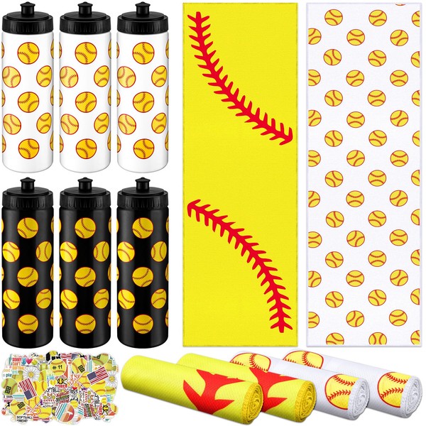 FuWeave 24 Pcs Softball Water Bottle Softball Cooling Towel Set