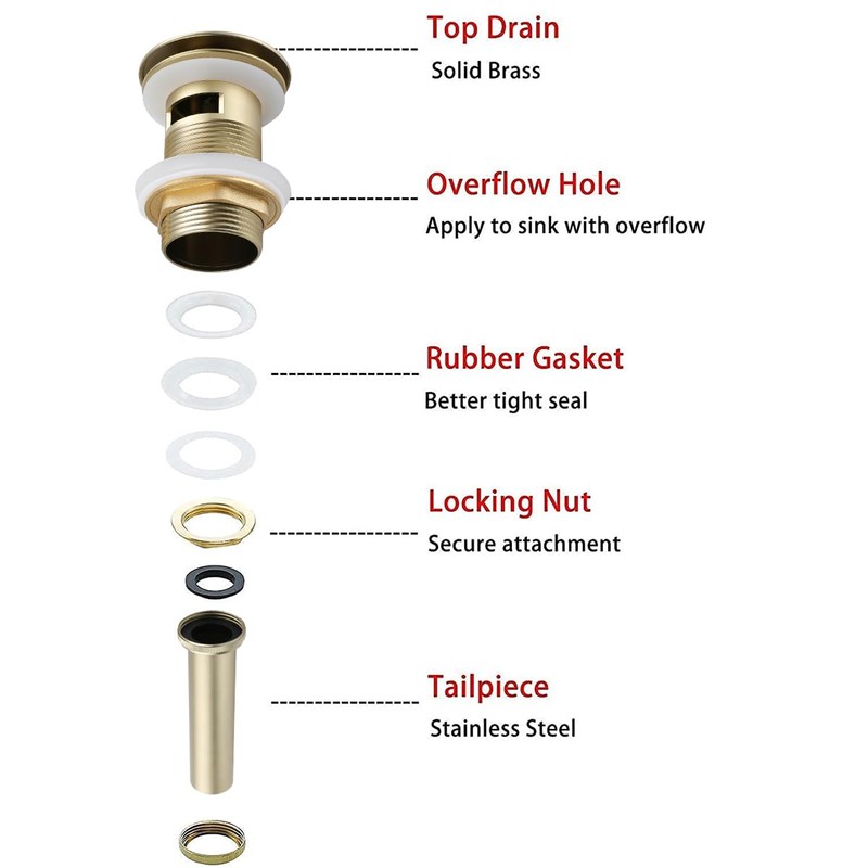RANDOM Brushed Gold Sink Drain with Overflow Bathroom Pop Up