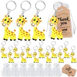 KeeStar 60 Pack Keyring Party Favor Packs with 20 Giraffe Keyrings, 20 Thank You Tags and 20 Souvenir Bags for Forest Wild Themed Party, Baby Shower, Animal Lover, Birthday, School Carnival Rewards