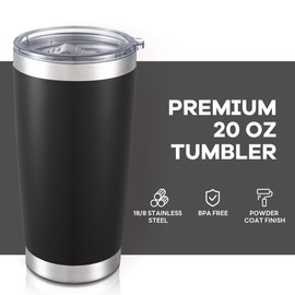 Orebigo 20 oz Tumbler with Lid Stainless Steel Insulated Tumblers Bulk Double Wall Vacuum Cups Powder Coated Travel Mug Keep Drink Cold and Hot, Black, 8 Pack