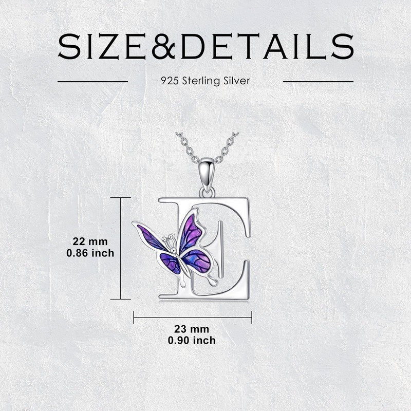 LONAGO Initial E Necklace for Women 925 Sterling Silver Purple