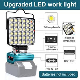 Work Light for Makita 18V Battery,108W 5400LM Flood Light,Cordless Battery Light with Low Voltage Protection&USB&Type C Charging Port,for Outdoors,Job Site Lighting,Workshop,Camping