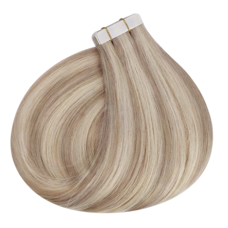 Ugeat Tape in Hair Extensions for Women Ash Blonde Highlights
