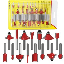 Yakamoz 15 Pieces 1/4 Inch Shank Tungsten Carbide Router Bit Set Woodworking Cutter Trimming Milling Bits Tool Kit for Home Improvement and DIY丨Red