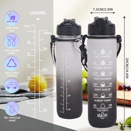 Water Bottle Sports Water Bottle 1 Litre Water Bottle with Lid and Leak-Proof BPA-Free Tritan for Gym, School, Cycling, Outdoor, Sports, Fitness and Office (White and Black-1L)