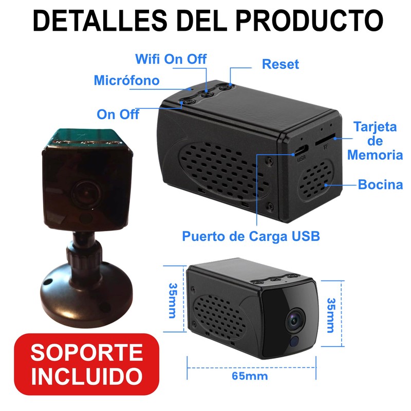 ZINKER Camara Espia WiFi Full HD 1080p Visión Nocturna Micrófono