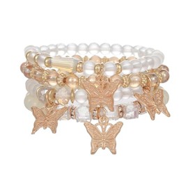 COLORFUL BLING 4-5Pcs Adjustable Cute Butterfly Stackable Stretch Bracelet Multilayer Bohemian Crystal Beads Strand Wrap Bracelet Statement Jewelry Gifts for Women-white