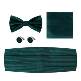 Dan Smith Cummerbunds For Mens Green Microfibers Stripe Cummerbunds Pre-Tied Bow Ties Hankies Cufflink Set Christmas Young C.C.AE.K.002 Sea Green,Black