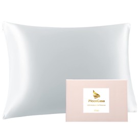PiccoCasa 22 Momme 100% Seide Kissenbezug Haar- und Hautpflege Kissenhülle Maulbeerseide Kopfkissenbezug mit Reißverschluss & Geschenkbox, Silber-Grau 40x60cm