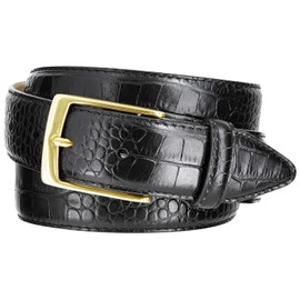 Joseph Gold Buckle Women's Designer Leather Dress Belt 1-3/8" Wide (Alligator Black, 34)