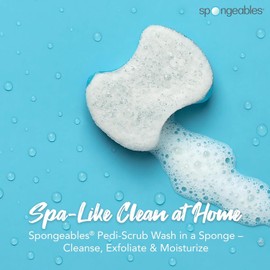 Spongeables Pedi-Scrub Foot Buffer, Clean & Fresh Scent, Contains Shea Butter and Tea Tree Oil, Foot Exfoliating Sponge with Heel Buffer and Pedicure Oil, 20+ Washes, Pack of 3