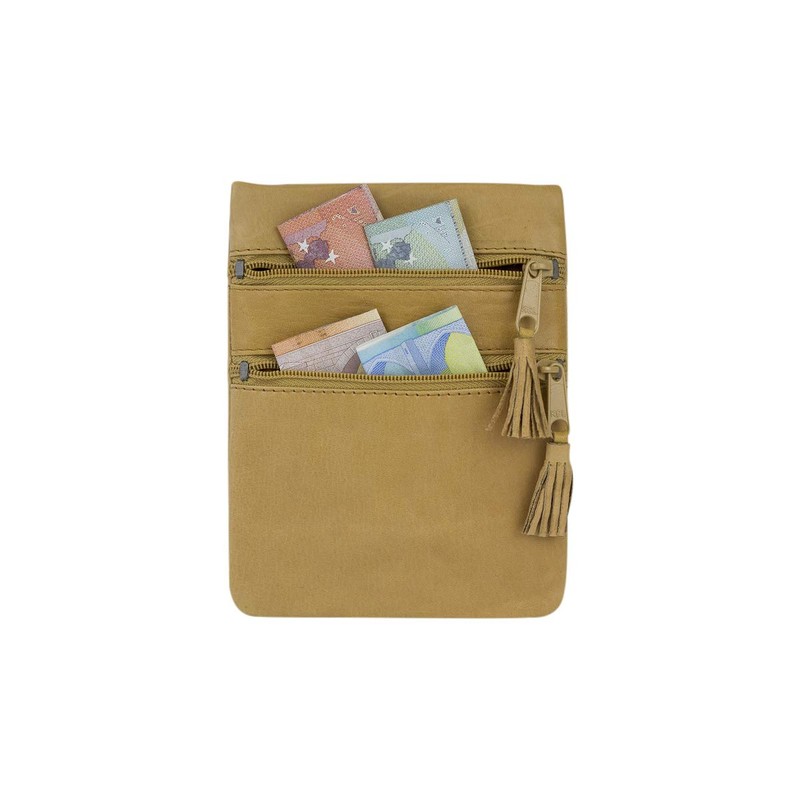 Neck purse pouche LEAS, Genuine Leather, beige - ''LEAS Travel-Line''