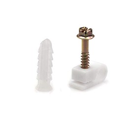 Ribbed Plastic Conical Anchors and White Cable Screw Clips - for Concrete, Stucco, Brick, Drywall, and Similar - Kit of 10 Screw Clips, and 10 Anchors
