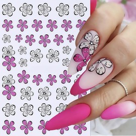6Sheets Flower Nail Stickers Lily Flower Stickers for Nails 3D Self Adhesive Floral Nail Decals Colorful Hawaiian Floral Design Five-Petal Flowers Nails Supplies Nail Accessories for Women Girls