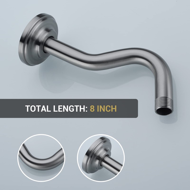 8-inch S-Shape Curved Shower Arm with Flange, Stainless Steel Top