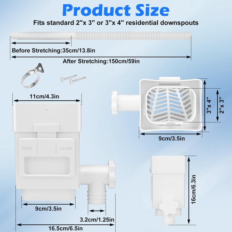 WADEO Rainwater Collection System, Downspout Diverter Fits for 2"x 3"