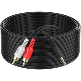 RCA Audio Aux Stereo Cable Jack 3.5 MM To 2 RCA Male To Male Y Splitter Adapter Cord - 12 ft