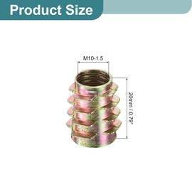 sourcing map 15Pcs Hex Threaded Inserts, M10-1.5x20 Zinc Alloy Hex-Flush Thread Insert, Furniture Threaded Insert Nuts, Hex Socket Drive Threaded Insert Bolt for Wood Furniture Assortment