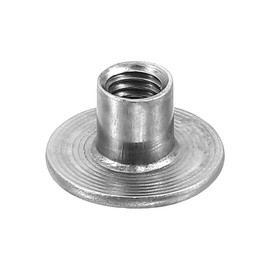 sourcing map M5 T-nuts, 50pcs Carbon Steel Tee Nut Round Base Weld Nuts 8mm Height Through Hole Flange Insert Female Thread Plate Nuts, Dark Gray