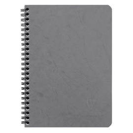 Clairefontaine - Ref 785325C - Age Bag Wirebound Notebook (100 Pages) - A5 Size, Squared Rulings, 90gsm Brushed Vellum Paper, Pocket for Loose Documents - Grey Cover
