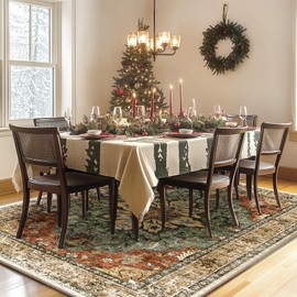 RELEANY 9x12 Area Rugs 9x12, Washable Rug, Non-Slip, Rugs for Living Room, Kitchen Rugs, Rugs for Bedroom Entryway Rug, Vintage Rugs Boho Floral Medallion, Low Pile, Soft, Brick Red Rust Red Neutral