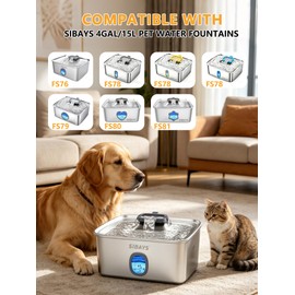 SIBAYS Dog Water Fountain Filter Replacement, 4Gal/15L Pet Fountain Filters, Made of Activated Carbon and PP Cotton, 8 Pet Water Fountain Filters, 8 Pre-Filter Sponge with 8 Pump Sponge(Model: L05)