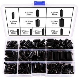 YIXISI 160 Pieces 9 Sizes 3-12 mm Rubber End Caps Assortment Set, Screw Thread Protection, Round Tube, Rubber End Caps, Round Flexible End Caps Made of Vinyl, for Screws, Pipes, Cables, Black