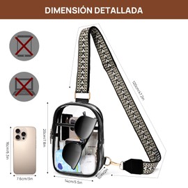 Bolsa Transparente 3 Bolsillos, Crossbody Mujer Transparente,Bolsa Transparente Para Mujer, Bolsa Crossbody Mujer Transparente con Cremallera para Viajes, Compras, Deportes (Negro)