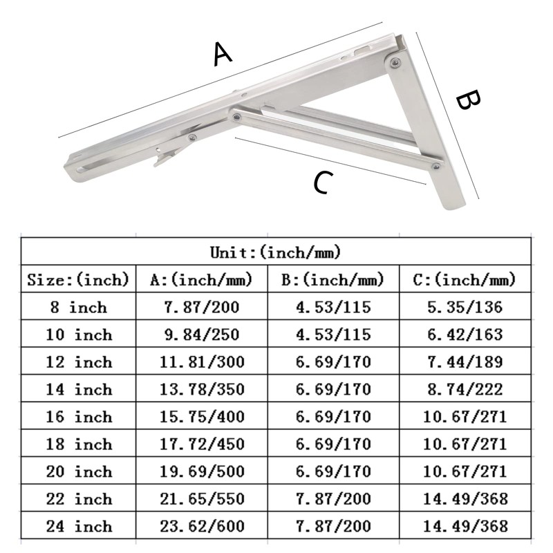 Folding Shelf Brackets 22 inch Heavy Duty,Max Load: 550 lb-Stainless