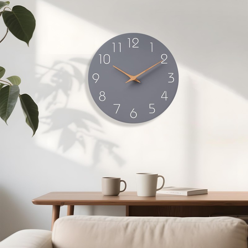 Mosewa Wall Clock 14 Inch Gray Battery Operated Silent Non