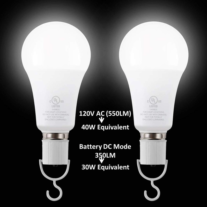 HouLight 5W Rechargeable Emergency LED Light Bulbs with Back Up