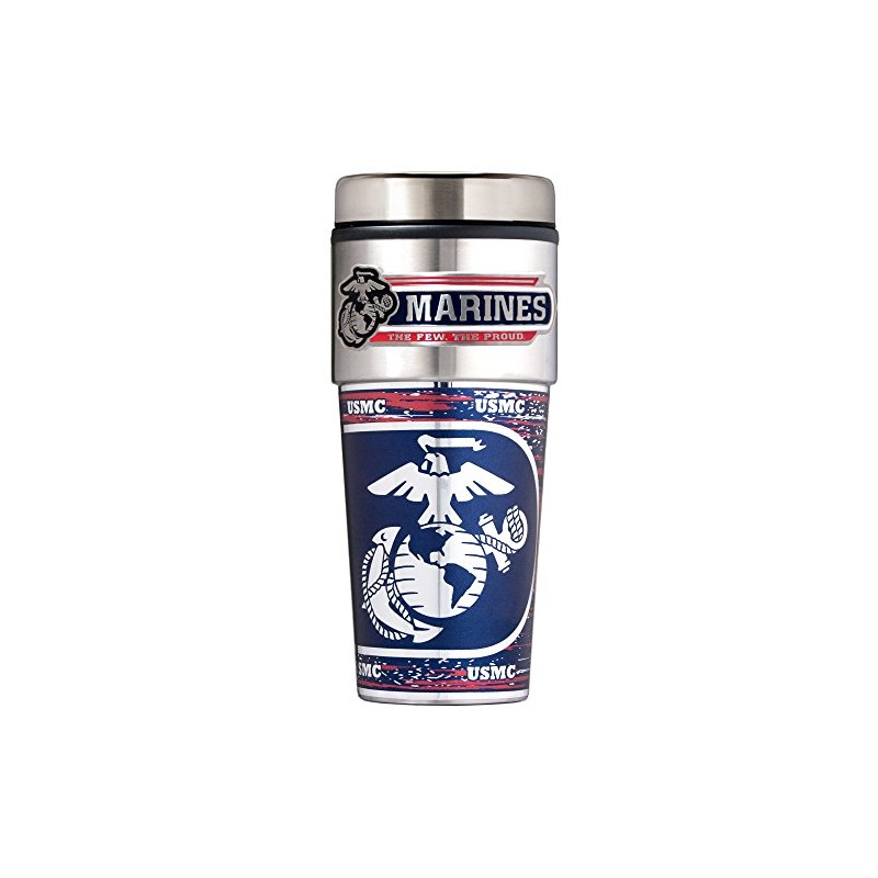 Marines Metallic Travel Tumbler, 16-Ounce, Silver