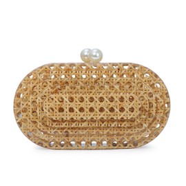 Fecialy Women Acrylic Clutch Purse Rattan Woven Pattern Handbag Shell Shape Crossbody Bag Chic Evening Bag