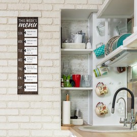 Dahey Menu Board for Kitchen Weekly Meal Planner Rustic Wood Board with Clips, Farmhouse Signs Wall Decor, Chalkboard Display Fridge Decor, Brown, Small