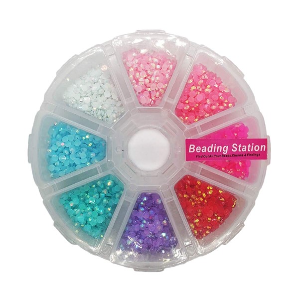 Box of 8 Colors Approx 3200pcs AB Shine 14-Cut Jelly Style Flatback Rhinestones 3mm by Beading Station (Romantic Mix)