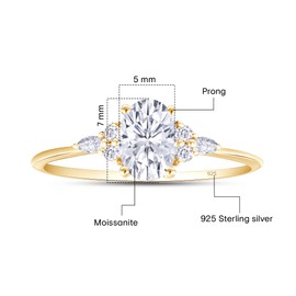 SAVEARTH DIAMONDS 9/10 CT Center 7X5MM, Lab Created Moissanite Diamond & Lab Grown Diamond Solitaire Engagement Ring In 14K Gold Over Sterling Silver(0.90 Cttw), Gift For Her, Ring Size-7.5, Metal