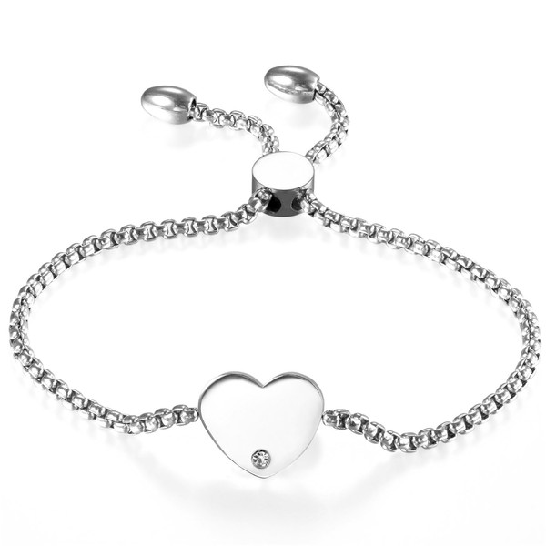 Women's Bracelet with Heart Rhinestone: Charm Stainless Steel Bracelet Bangle
