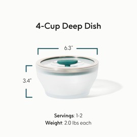 Anyday 4-Cup Microwave Cookware & Glass Container with Glass Lid, Plastic-Free Deep Food Storage | Stackable Airtight Steamer with Vented Lid for Microwave-Safe Reheating, Steaming Vegetables & Rice