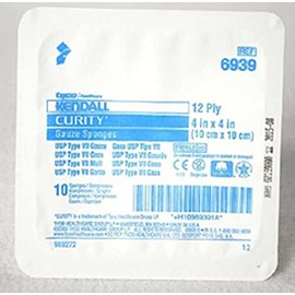Covidien 6939 Curity Gauze Sponges, Sterile, 12-Ply, 4" x 4" (Tray of 10 Sheets)